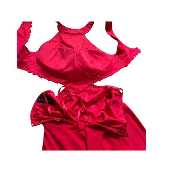 Betsy & Adam Red Rhinestone Halter Evening Gown Formal Dress - Size 4 - Picture 12 of 16